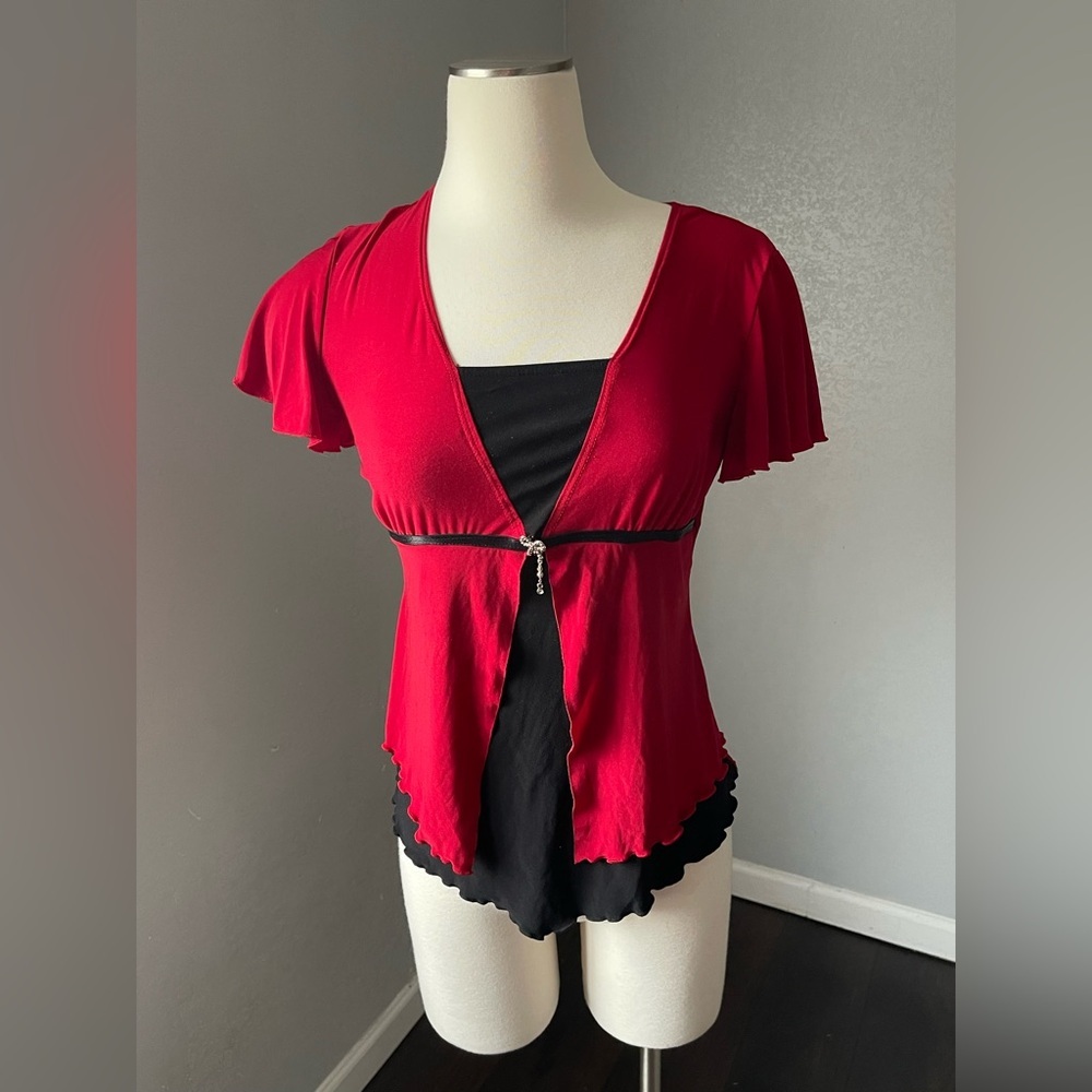 Chic Red and Black Women's Blouse